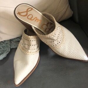 Sam Edelman off white mules with 3 inch heels, size 6 1/2